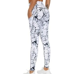 Thick High Waist Yoga Pants with Pockets Tummy Control Leggings Marble